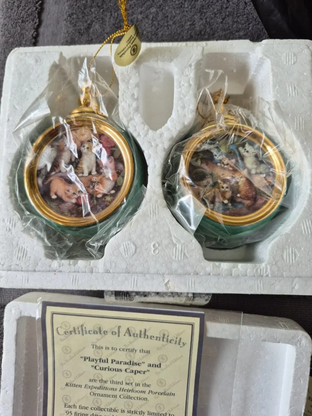 Bradford Editions Kitten Expeditions Heirloom Porcelain Christmas Ornaments